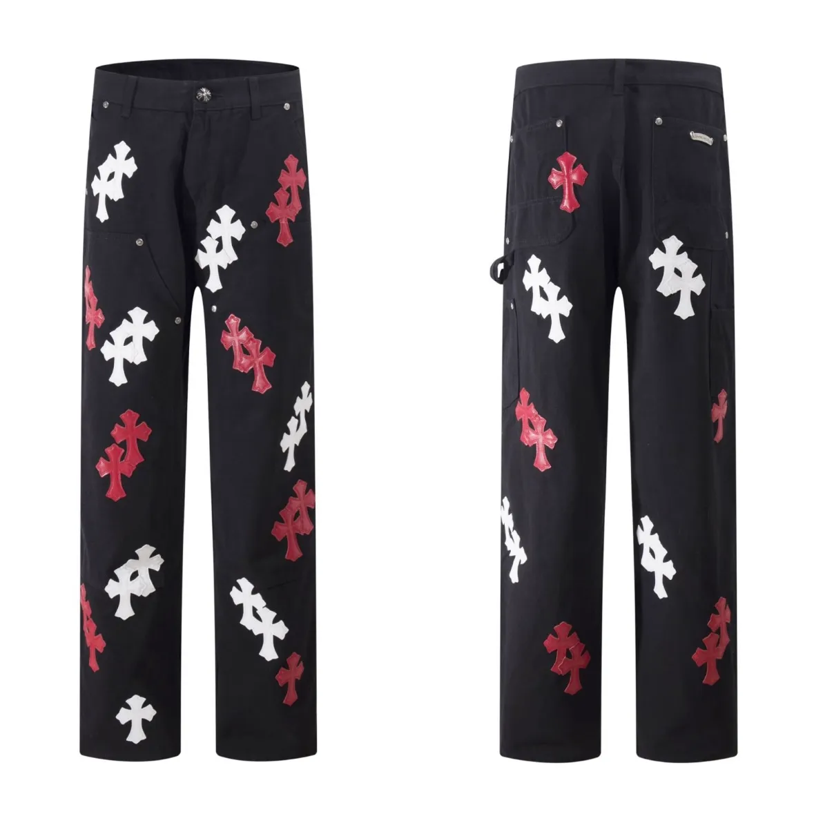 P260 model number: H25 Croxin & 𝐂𝐡𝐫𝐨𝐦𝐞 𝐇𝐞𝐚𝐫𝐭 ss25 black trousers, red and white leather button jeans, styles with different wash textures, very friendly to people with thin legs, and the slightly flared version perfectly modifies the leg shape The timeless and moderate length makes it easy to match and match. It is the basis for various styles and is a must-have in your wardrobe! The fabric is stiff but also makes the upper body soft without losing texture. The washing process is even more perfect. It is a must-have item for everyone! ! ! Washed wheat, hang tag, pants label, three labels complete Color: black Size: 28-30-32-34-36